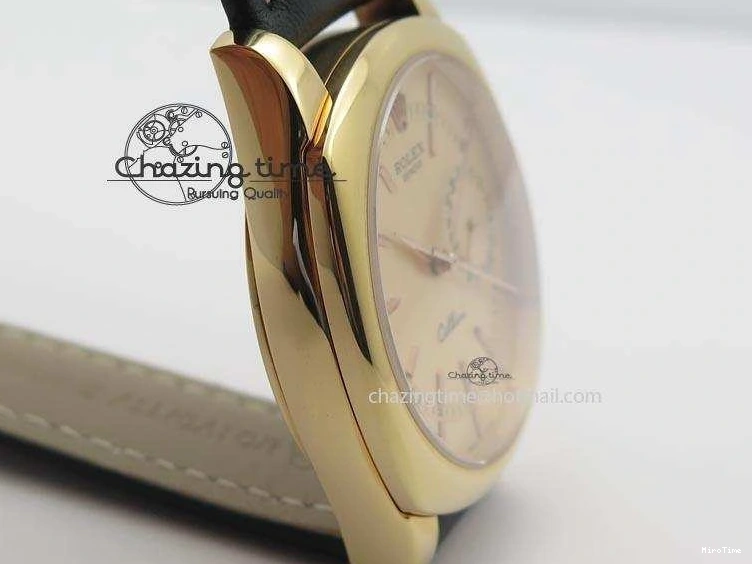 MiroTime 0209 Cozy Cellini Date RG Rose Gold Dial Stick Markers On Black Leather Strap A 3873